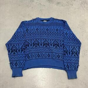 vintage woolrich made in usa blue and black knit sweater size xl